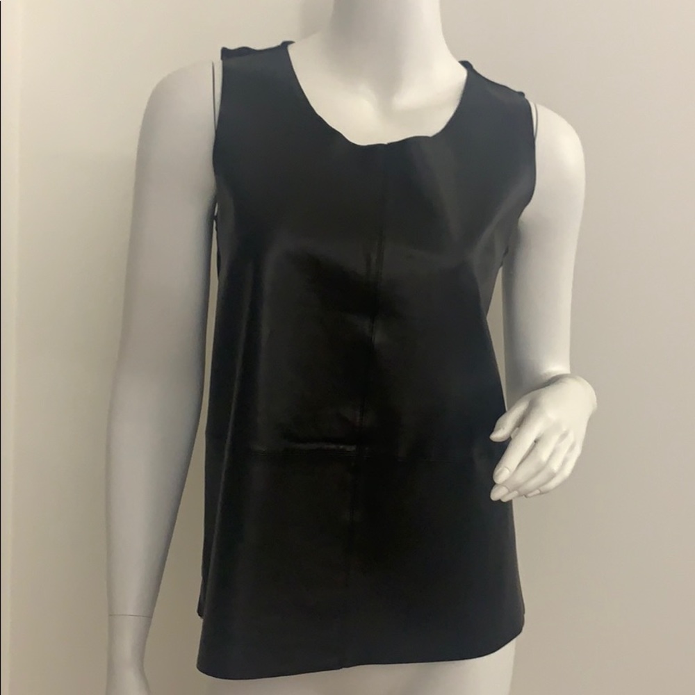 Massimo Dutti Sleeveless Black Leather front Top